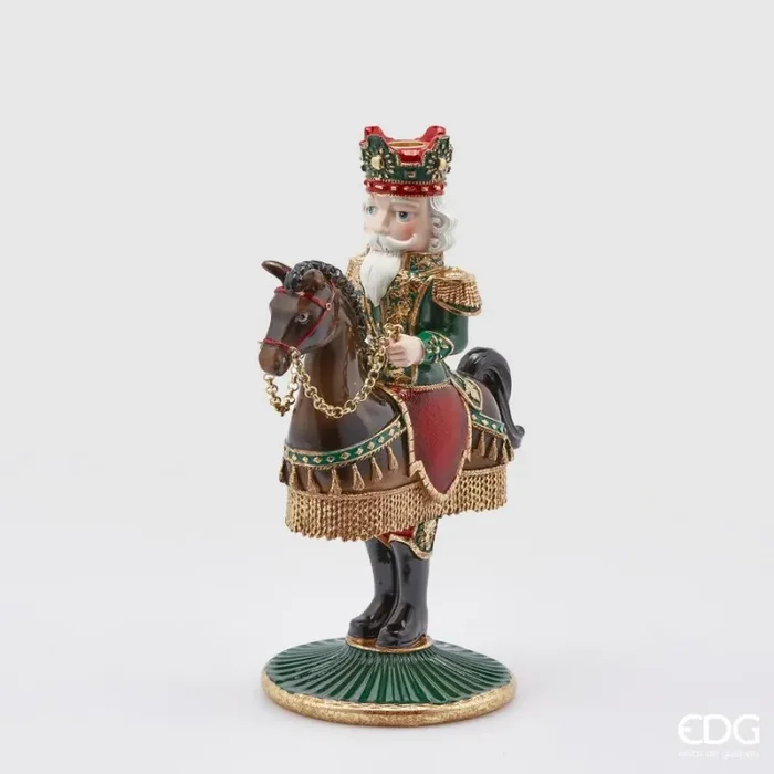 EDG Enzo De Gasperi Portacandela Natale Soldatino con Cavallo H 33 Cm 23 x 15 Cm Green Gold