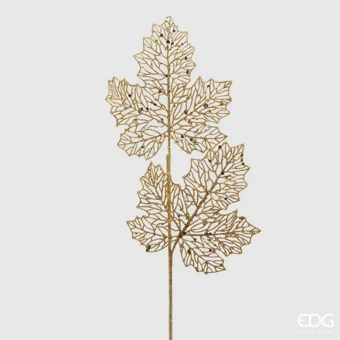 EDG Enzo De Gasperi Ramo Foglie Acero Filet H 64 Cm Gold Decoro natale