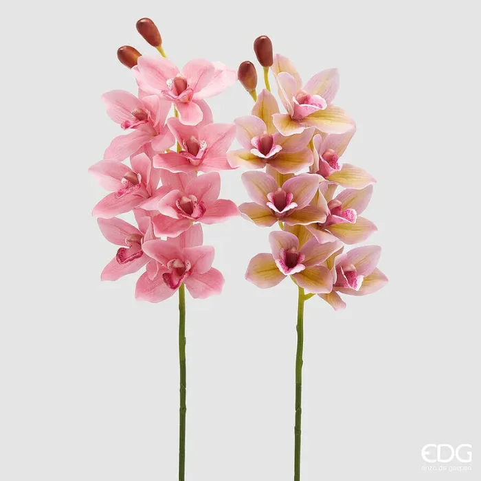 EDG Enzo De Gasperi Ramo Orchidea Cymbidium Artificiale H 80 Cm con Bocciolo Ass. Two Tone Pink 1 Pz