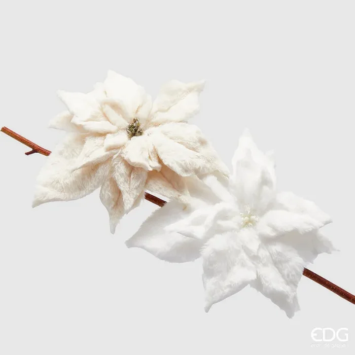EDG Enzo De Gasperi Stella Natale Furry Clip D 25 Cm 2 Fiori Avorio Saldi
