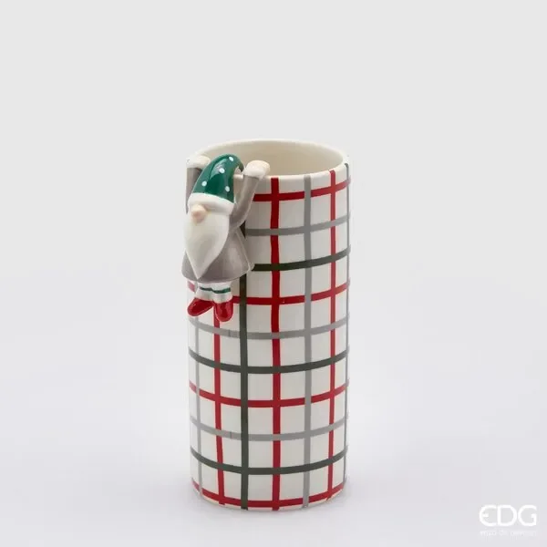 EDG Enzo De Gasperi Vaso Babbo Natale Cil. H 20 Cm D 9 Cm Verde Rosso