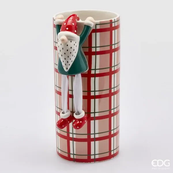 EDG Enzo De Gasperi Vaso Babbo Natale Cil. H 31,5 Cm D 15 Cm Verde Rosso