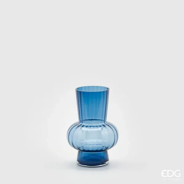 EDG Enzo De Gasperi Vaso Righe con Sfera H 21 Cm D 13,5 Cm Blue