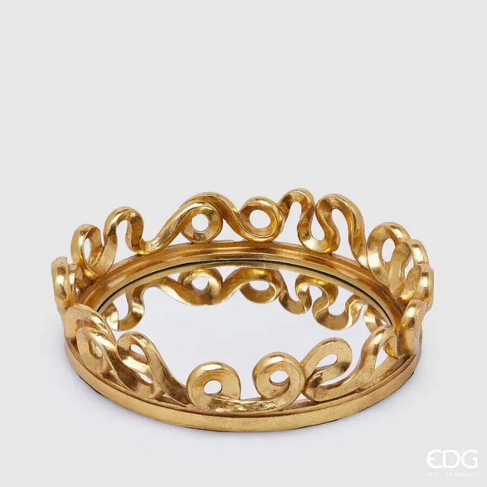 EDG Enzo De Gasperi Vassoio Natale Decorativo Balze Rotondo H 6 Cm D 26 Cm Gold