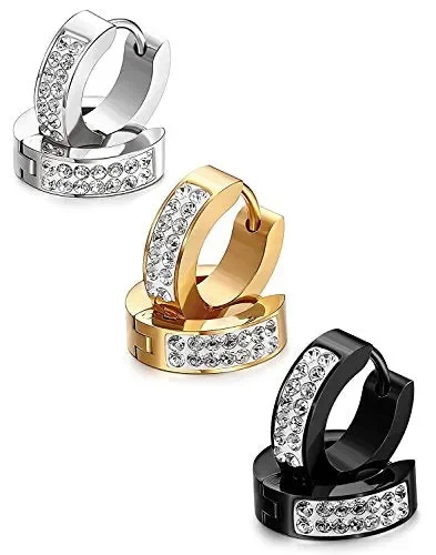 Eleganti orecchini a cerchio, fatti a mano con strass, da d’oro+argento+nero