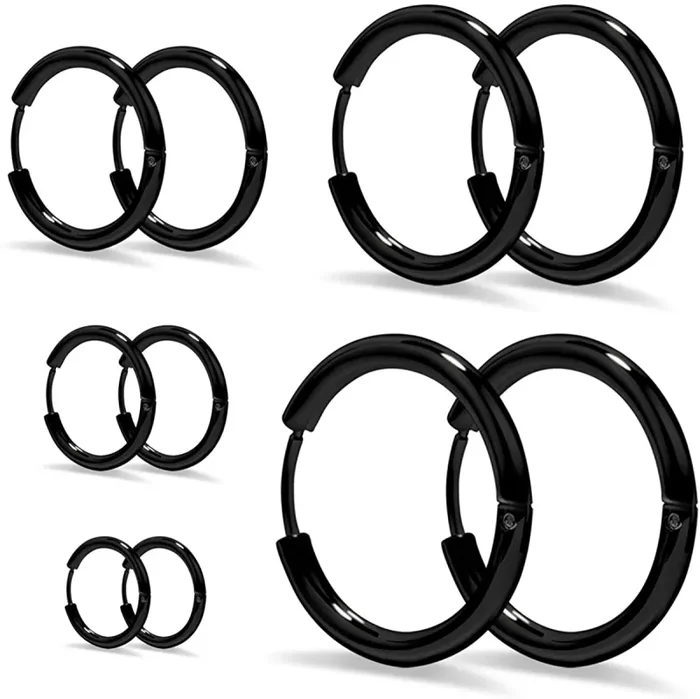 Elegel 5 Paia Orecchini in Acciaio Inossidabile Cerchio Orecchini Rotondo Oro Rosa Oro Argento Nero Set (5 Coppie) Uomo Donna 8mm 10mm 12mm 14mm 16mm