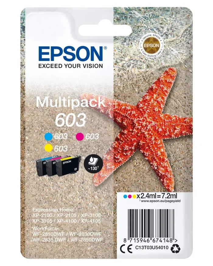 Epson Stella Marina Serie 603, Cartucce Originali per Stampante Getto d’Inchiostro, Multipack 3 Colori, Ciano, Magenta, Giallo, Formato Standard Online