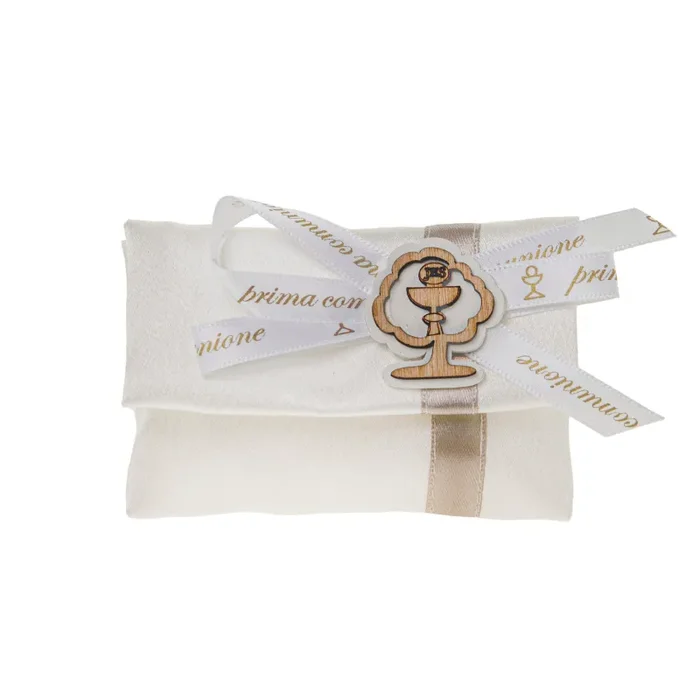 ETM Busta Portaconfetti Nastro Comunione 10 x 8 Cm Beige 12 Pz