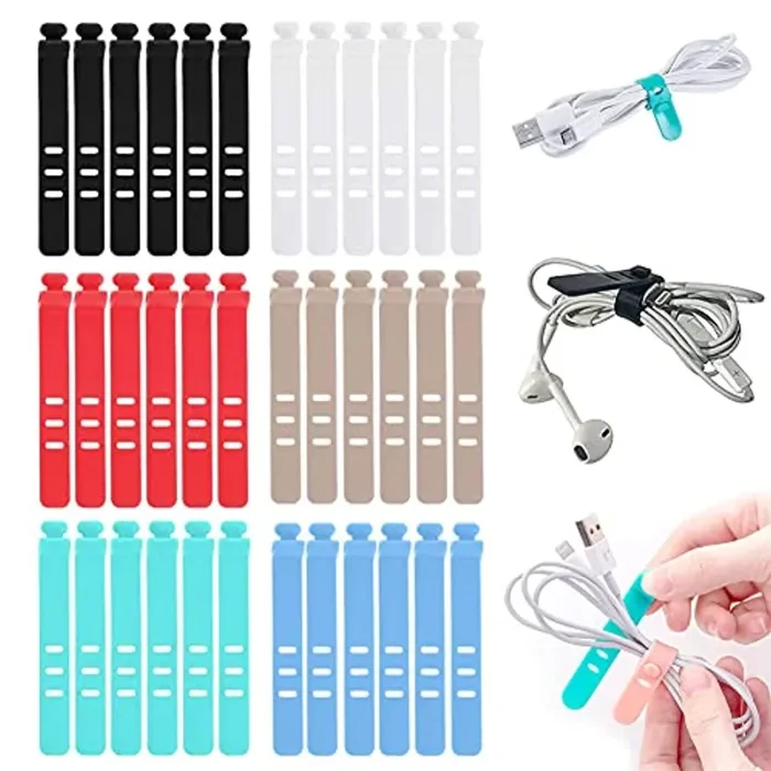 Fascetta Cavi/ 36pcs Fascette riutilizzabili in Silicone/ Fascette Fermacavi Riutilizzabili / organizzatore Cavi per Cavo per cuffie e cavo dati