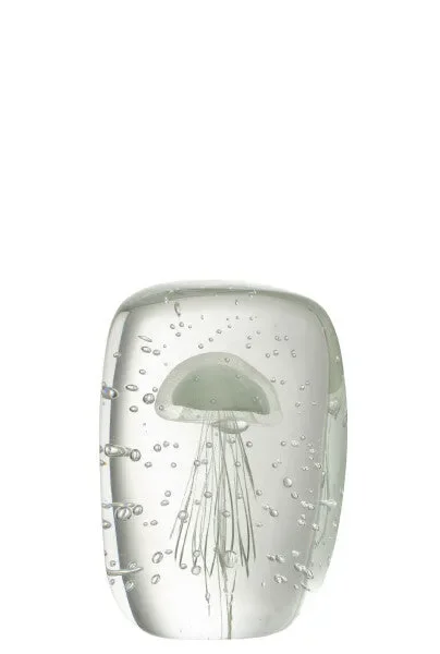 FERMACARTE IN VETRO TRASPARENTE CON MEDUSA ALL’INTERNO IN VERDE ACQUA (7,5x5x10,5cm)