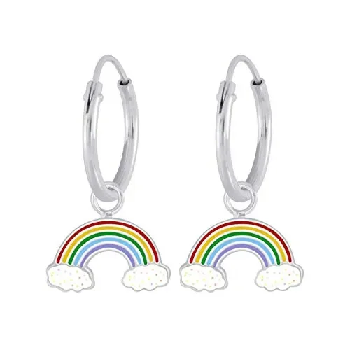 FIVE-D Orecchini a Cerchio per Bambini, Arcobaleno, in Argento