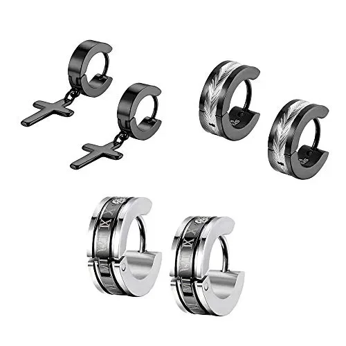 Flongo orecchini uomo in acciaio romatico lettering schema cerchio 3 Paia Online ora