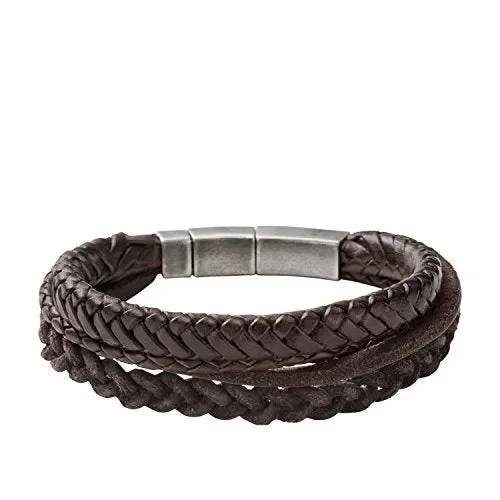 Fossil JF85296040 Bracciale da Uomo in Pelle/Acciaio Inossidabile Moda