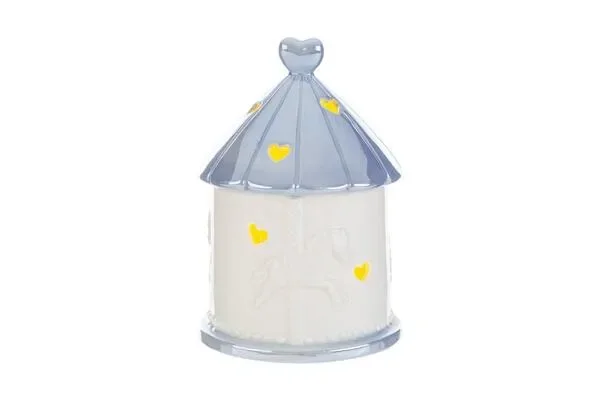 GIOSTRINA CON LED IN PORCELLANA CELESTE C/ASTUCCIO (10x10xh.14cm)