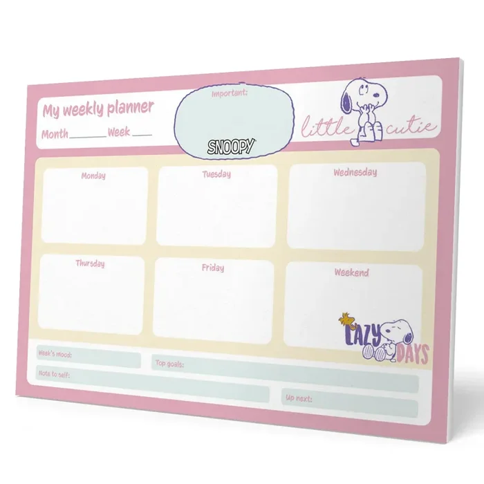 Grupo Erik: Planning da Tavolo A4 Snoopy, Planner settimanale con 54 fogli a strappo, 21 x 29,7 cm, Agenda Organizer, To Do List Planner, Planner settimanale da scrivania