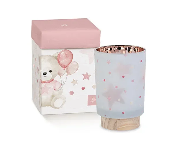 LAMPADA IN VETRO CON DECORO STELLE ROSA (10xh.14cm)