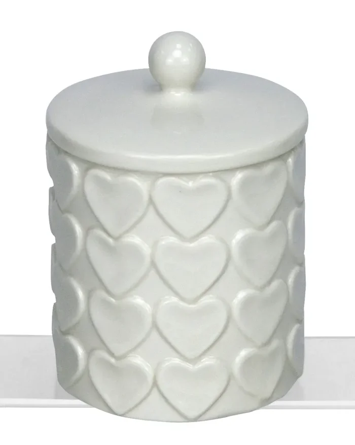 Linea Due Elle Candela Porcellana con Cuori 8,5 x 8,5 x 12 Cm Bianco