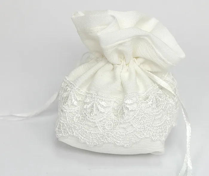 Linea Due Elle Sacchetto Tessuto e Macramè 7 x 13 x 10 Cm Avorio 12 Pz