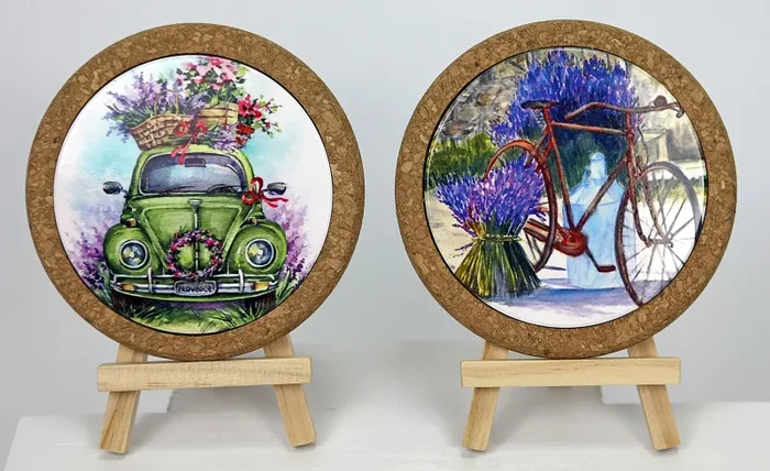 Linea Due Elle Sottobicchieri Ceramica e Sughero D 11 Cm Decorazione Lavanda 1 Pz In saldo