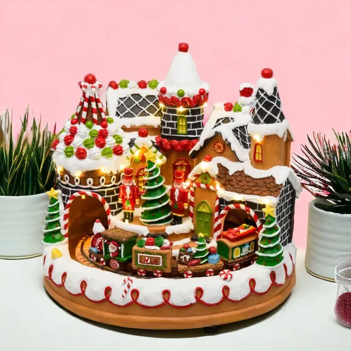 Lotti Villaggio Natale Candy Village H 25 Cm D 27 Cm Led Musica Movimento