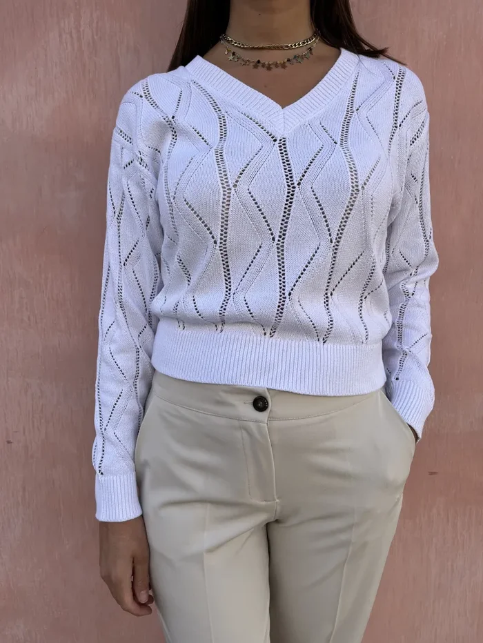 MAGLIONCINO TRAFORATO SCOLLO V Vendita calda online