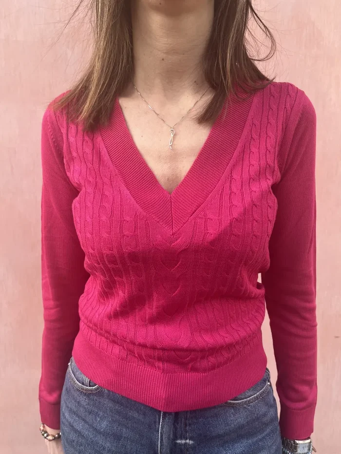 MAGLIONE SCOLLO A V TRECCIA