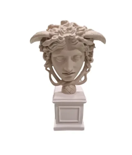 MEDUSA GIGANTE IN CERAMICA BEIGE SU BASE BIANCA (9xh.32cm) Fornitura