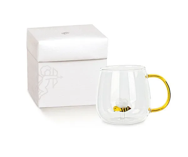 MUG IN VETRO TRASPARENTE CON APE ALL&#039,INTERNO E MANICO AMBRA (500ml-9x9cm) CON SCATOLA Online