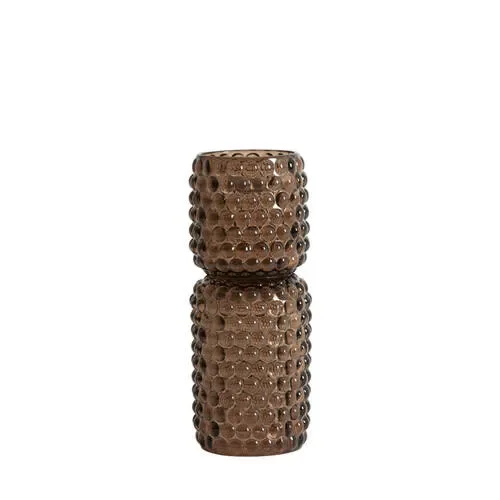 PORTA T-LIGHT IN VETRO BOLLATO CON BASE MARRONE SCURO (Ã˜9×20,5 cm)