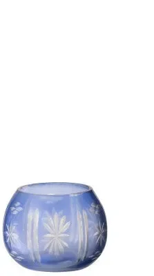 PORTA T-LIGHT ROTONDO IN VETRO BLU (diam.9×6,5cm)