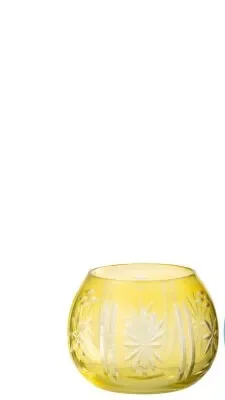 PORTA T-LIGHT ROTONDO IN VETRO GIALLO (diam.9×6,5cm)