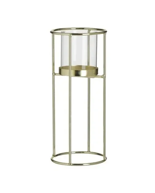 PORTACANDELE IN METALLO/VETRO DORATO (diam.11x25cm) Vendita calda online