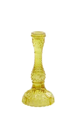 PORTACANDELE ROTONDO IN VETRO GIALLO (Ø10×22 cm)