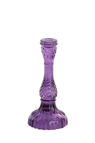 PORTACANDELE ROTONDO IN VETRO VIOLA (Ø10×22 cm)