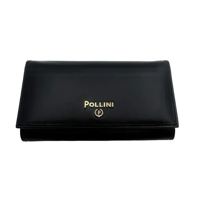 Portafoglio Pollini in Pelle Nera Liscia con dettagli Oro art. SC5515PP0LSJ0000