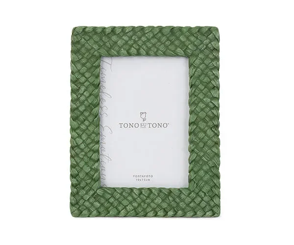 PORTAFOTO RETTANGOLARE EFFETTO TEXTURE RATTAN VERDE (16x21cm)(int.10x15cm)