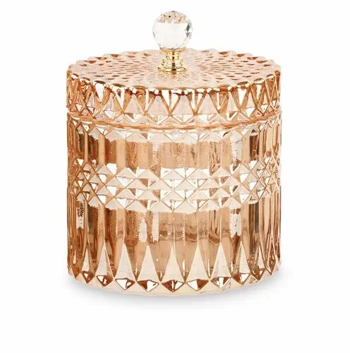 POTICHE IN VETRO AMBRA CON POMELLO ARROTONDATO BIANCO CON SCATOLA (11xh.13cm)