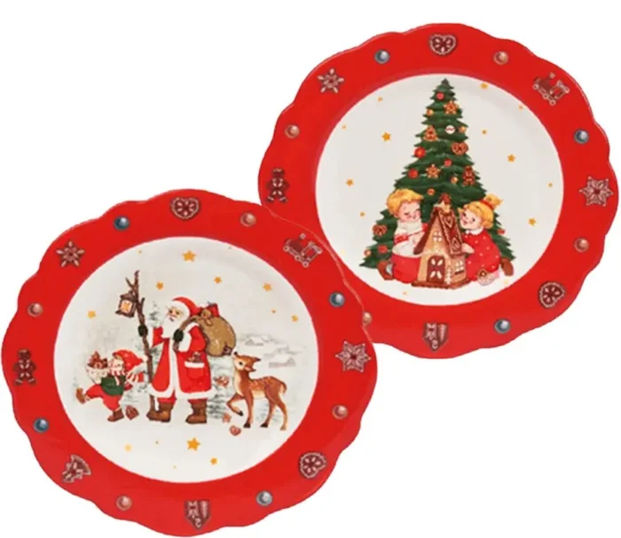 Preziosa Luxury Home Piatto Dolce Natale Ceramica con Bordo Ondulato Ass. D 20,4 Cm H 2,5 Cm Rosso 1 Pz Saldi