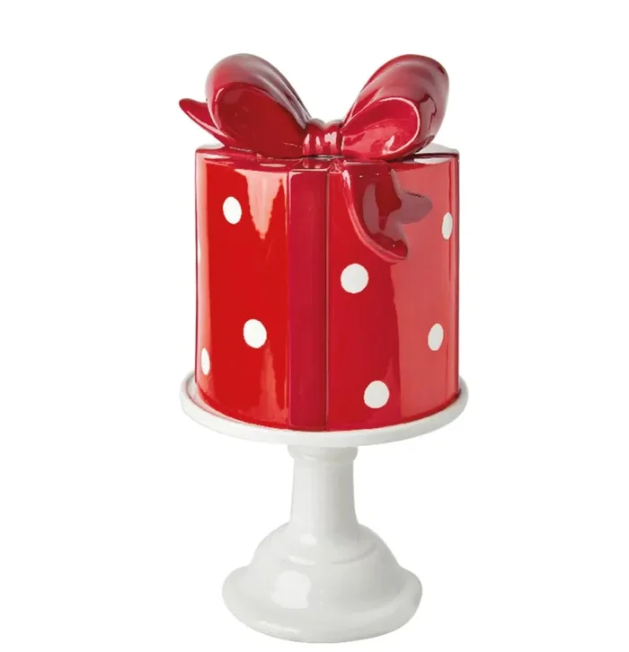 Preziosa Luxury Home Set Alzata Natale Rotonda Ceramica e Pacco Regalo D 23 Cm H 43,3 Cm Rosso
