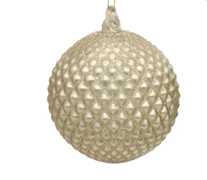 Preziosa Luxury Home Sfera Natale in Vetro con Decori Geometrici D 10 Cm Naturale