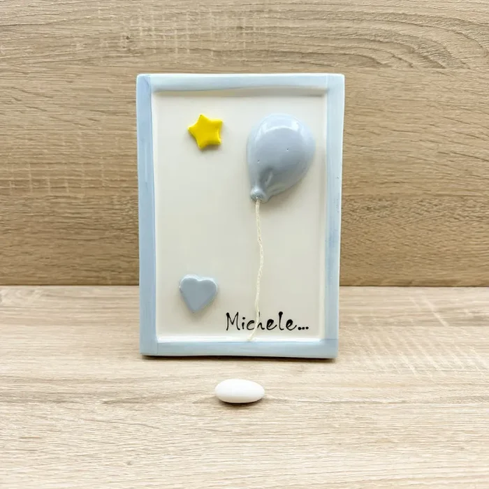 Quadretto con Palloncino Celeste Orchidea Bomboniere