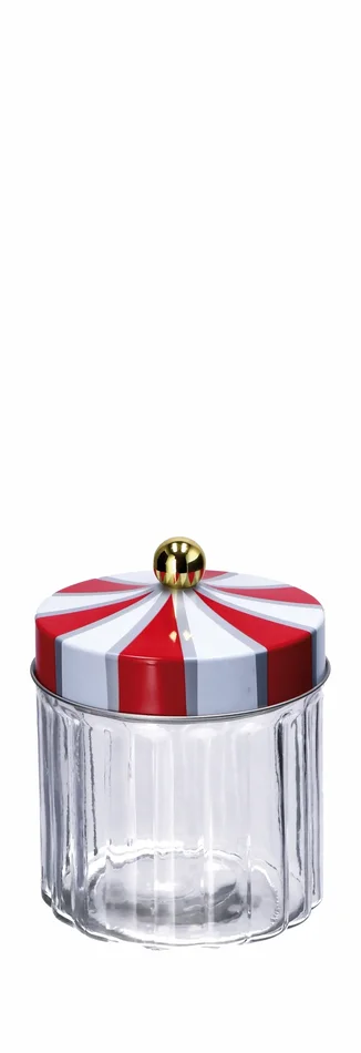 Regalo Italiano Barattolo Natale Vetro e Latta D 11 Cm H 14,5 Cm Bianco Rosso