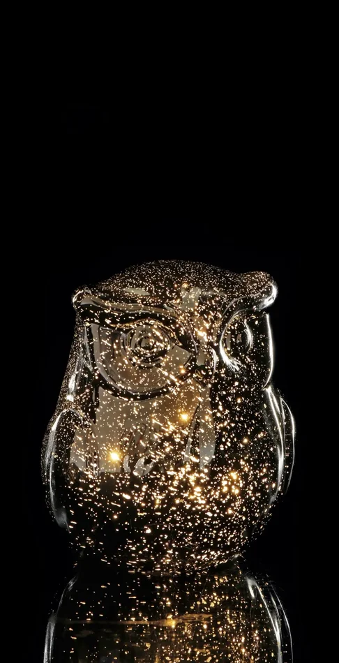 Regalo Italiano Lampada Gufo Natale Vetro Ass. con 15 Led D 16 Cm H 18 Cm Oro 1 Pz - immagine 2