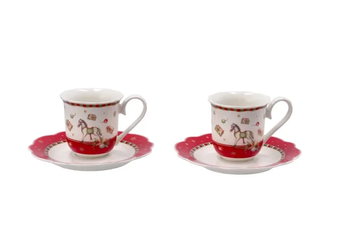 Regalo Italiano Servizio 2 Tazzine Caffè di Natale Porcellana D 6 Cm H 6 Cm Rosso Bianco Online