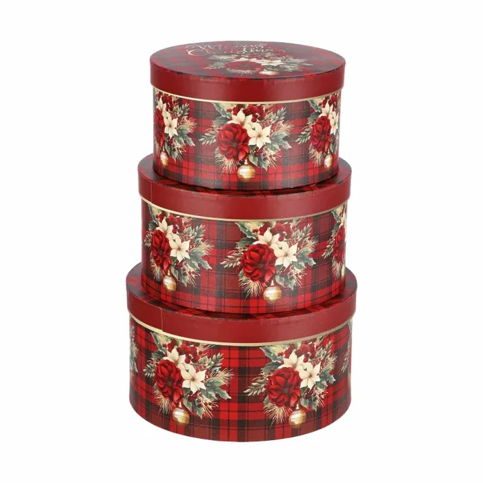 Regalo Italiano Set 3 Scatole Tonde di Natale Cartone Ass. Rosso o Verde 1 Pz - immagine 2