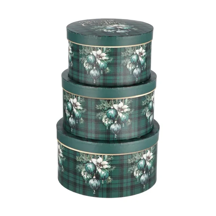 Regalo Italiano Set 3 Scatole Tonde di Natale Cartone Ass. Rosso o Verde 1 Pz - immagine 3