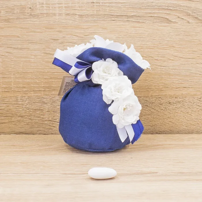 Sacchetto Blu Base Tonda con Fiori e Sali Profumati Francesi La Vie en Rose Moda