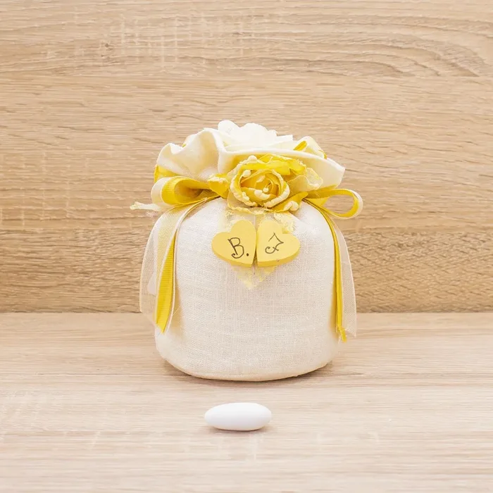 Sacchetto con Fiori Oro Personalizzato e Sali Profumati Francesi La Vie en Rose