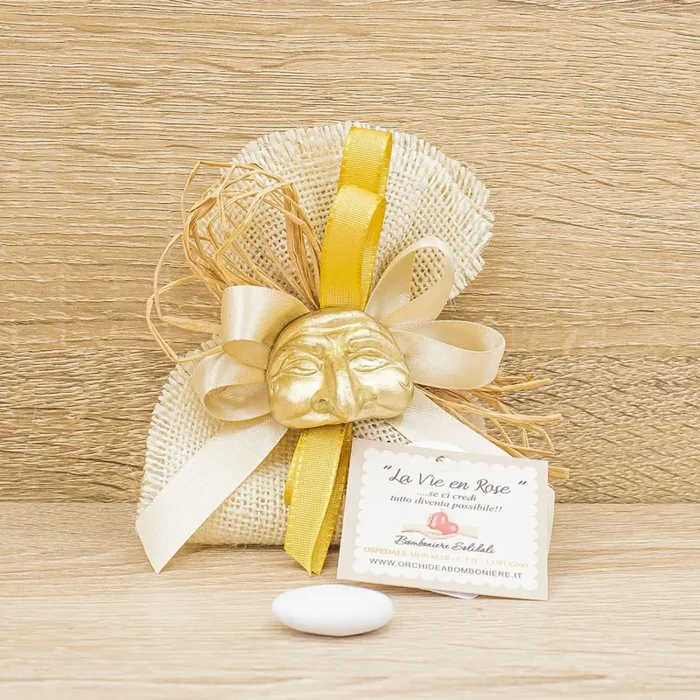 Sacchetto con Sali Profumati e Maschera Pulcinella Oro Bella Napoli In saldo