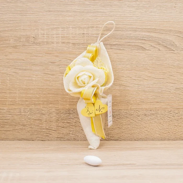 Sacchetto Cono con Fiori Oro Personalizzato e Sali Profumati Francesi La Vie en Rose